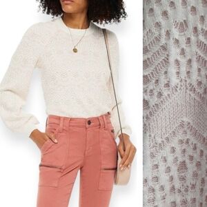 Joie Dulcia Pointelle Knit Sweater Cotton Silk Cashmere Blend Pink Cream Medium